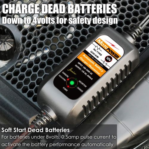  MOTOPOWER MP00205A 12V 800mA Fully Automatic Battery Charger/Maintainer - Rescue and Recover Batteries