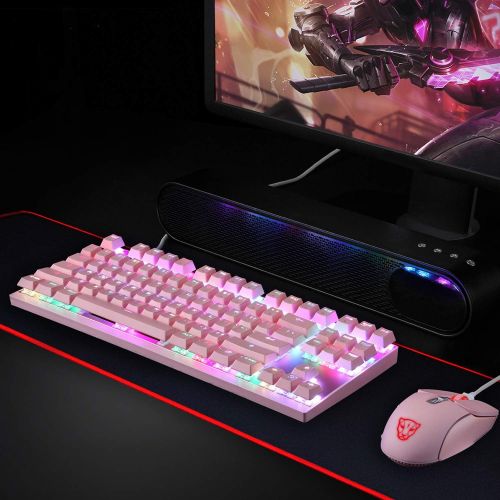  Motospeed Professional Gaming Mechanical Keyboard RGB Rainbow Backlit 87 Keys Illuminated Computer USB Gaming Keyboard for Mac & PC Pink