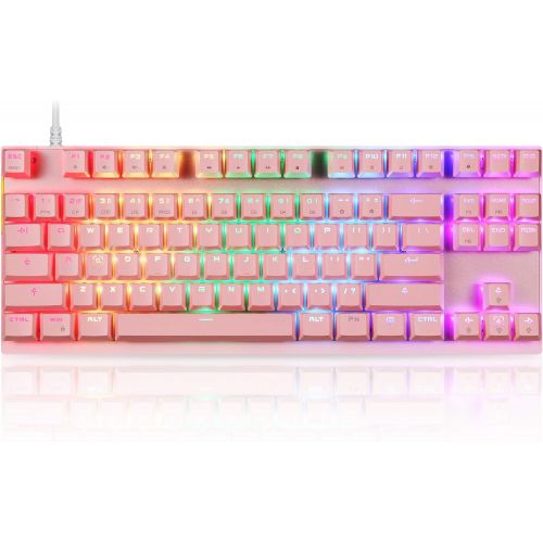  Motospeed Professional Gaming Mechanical Keyboard RGB Rainbow Backlit 87 Keys Illuminated Computer USB Gaming Keyboard for Mac & PC Pink