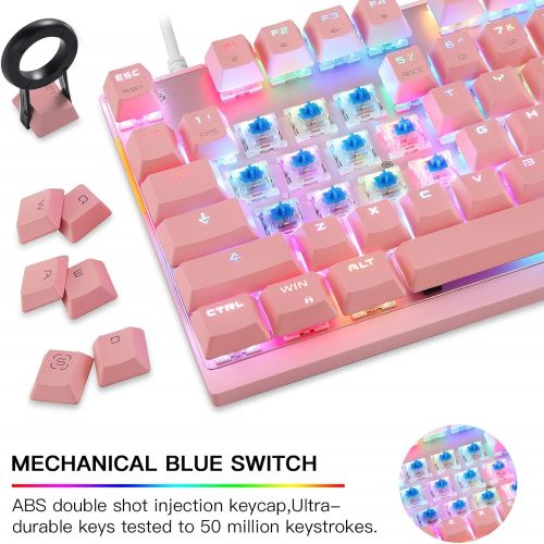  Motospeed Professional Gaming Mechanical Keyboard RGB Rainbow Backlit 87 Keys Illuminated Computer USB Gaming Keyboard for Mac & PC Pink