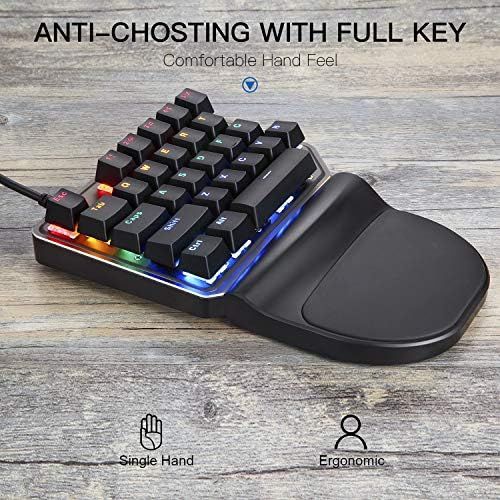  Motospeed One-Handed Mechanical Mini Gaming Keypad 27 Keys, 9 LED Backlit USB Wired Mechanical Gaming Keyboard for Pro Keyboard Computer/PC/Desktop/Laptop