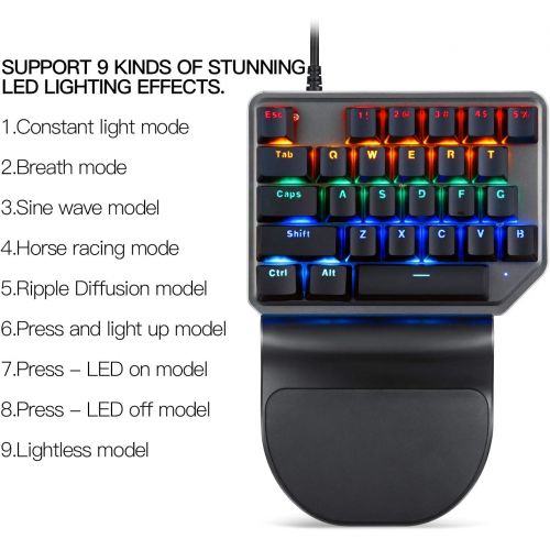  Motospeed One-Handed Mechanical Mini Gaming Keypad 27 Keys, 9 LED Backlit USB Wired Mechanical Gaming Keyboard for Pro Keyboard Computer/PC/Desktop/Laptop