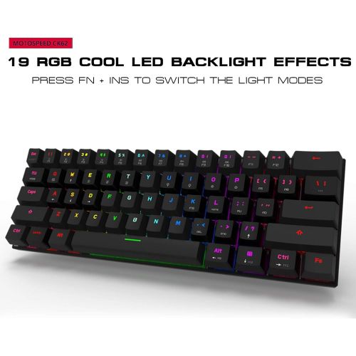  Motospeed Wired/Wireless 3.0 Mechanical Keyboard 60% Compact 61 Keys RGB Backlit Type-C Gaming/Office Keyboard for PC/Mac/Linux/iPad/iPhone/Smartphone/Laptop Red Switch