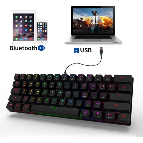  Motospeed Wired/Wireless 3.0 Mechanical Keyboard 60% Compact 61 Keys RGB Backlit Type-C Gaming/Office Keyboard for PC/Mac/Linux/iPad/iPhone/Smartphone/Laptop Red Switch