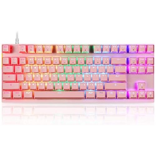  [아마존베스트]MOTOSPEED Professional Gaming Mechanical Keyboard RGB Rainbow Backlit 87 Keys Illuminated Computer USB Gaming Keyboard for Mac & PC Pink