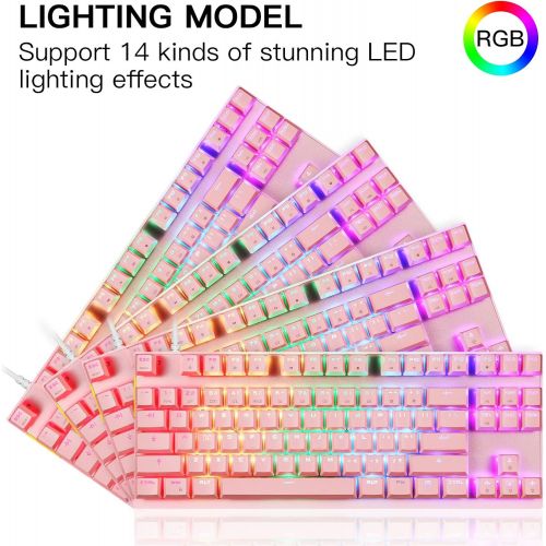  [아마존베스트]MOTOSPEED Professional Gaming Mechanical Keyboard RGB Rainbow Backlit 87 Keys Illuminated Computer USB Gaming Keyboard for Mac & PC Pink