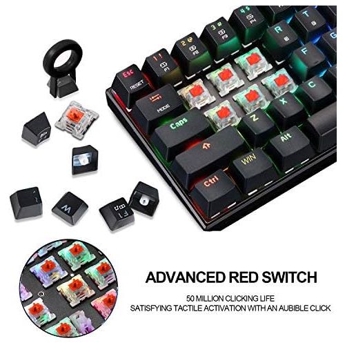  [아마존베스트]MOTOSPEED CK61 60% Mechanical Keyboard Portable 61 Keys RGB LED Backlit Type-C USB Wired Office/Gaming Keyboard for Mac, Android, Windows（Red Switch）