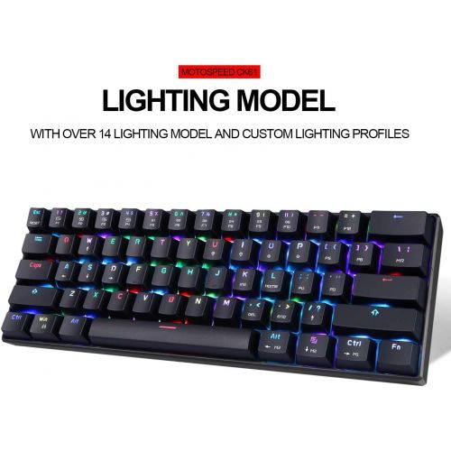  [아마존베스트]MOTOSPEED CK61 60% Mechanical Keyboard Portable 61 Keys RGB LED Backlit Type-C USB Wired Office/Gaming Keyboard for Mac, Android, Windows（Red Switch）