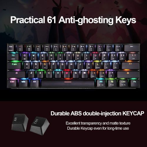  [아마존베스트]MOTOSPEED CK61 60% Mechanical Keyboard Portable 61 Keys RGB LED Backlit Type-C USB Wired Office/Gaming Keyboard for Mac, Android, Windows（Red Switch）