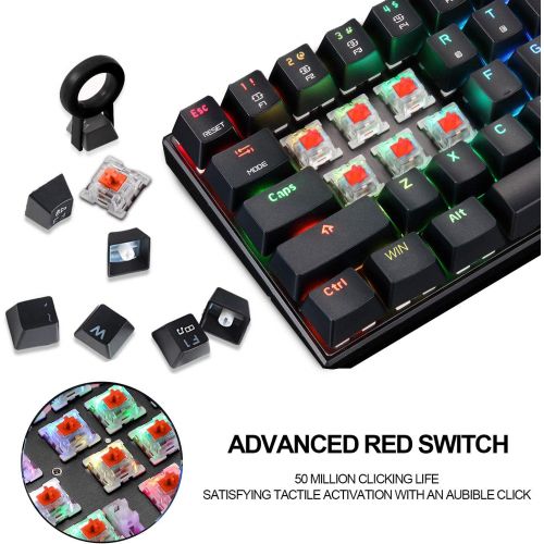  [아마존베스트]MOTOSPEED CK61 60% Mechanical Keyboard Portable 61 Keys RGB LED Backlit Type-C USB Wired Office/Gaming Keyboard for Mac, Android, Windows（Red Switch）