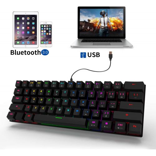  [아마존베스트]MOTOSPEED Wired/Wireless 3.0 Mechanical Keyboard 60% Compact 61 Keys RGB Backlit Type-C Gaming/Office Keyboard for PC/Mac/Linux/iPad/iPhone/Smartphone/Laptop Blue Switch