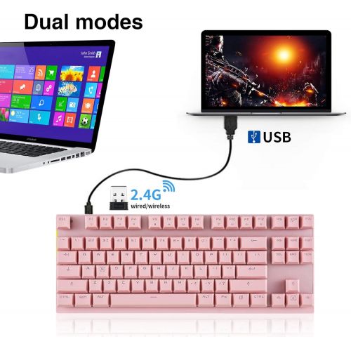  [아마존베스트]MOTOSPEED 2.4GHz Wireless/Wired Mechanical Keyboard 87Keys Led Backlit Blue Switches Type-C Gaming Keyboard for Gaming and Typing,Compatible for Mac/PC/Laptop