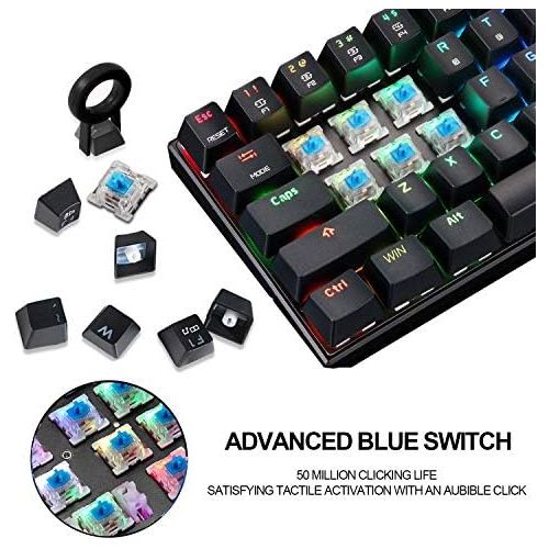  [아마존베스트]MOTOSPEED CK61 60% Mechanical Keyboard Portable 61 Keys RGB LED Backlit Type-C USB Wired Office/Gaming Keyboard for Mac, Android, Windows（Blue Switch）