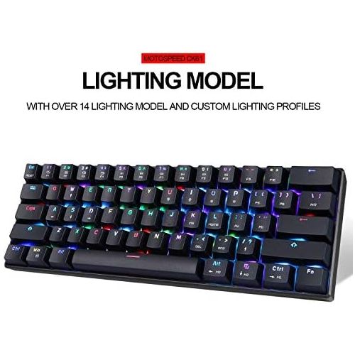  [아마존베스트]MOTOSPEED CK61 60% Mechanical Keyboard Portable 61 Keys RGB LED Backlit Type-C USB Wired Office/Gaming Keyboard for Mac, Android, Windows（Blue Switch）