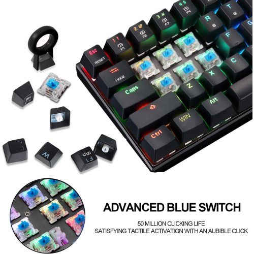  [아마존베스트]MOTOSPEED CK61 60% Mechanical Keyboard Portable 61 Keys RGB LED Backlit Type-C USB Wired Office/Gaming Keyboard for Mac, Android, Windows（Blue Switch）