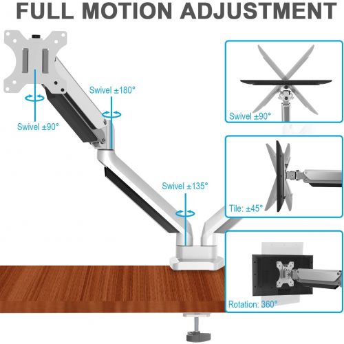  MOUNT PRO Dual Monitor Desk Mount, Cast Aluminum, Height Adjustable Monitor Stand, Articulating Gas Spring Monitor Arm - Fits 2 Computer Screens up to 32 Inch, 17.6lbs Each, Removable VESA 7