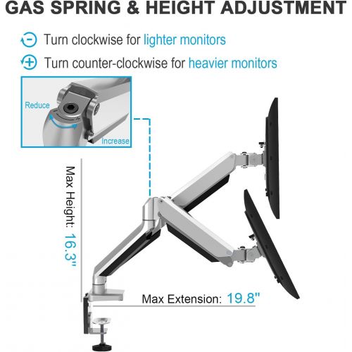  MOUNT PRO Dual Monitor Desk Mount, Cast Aluminum, Height Adjustable Monitor Stand, Articulating Gas Spring Monitor Arm - Fits 2 Computer Screens up to 32 Inch, 17.6lbs Each, Removable VESA 7