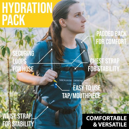  MOUNTAIN DESIGNS PRO-ELITE Mountain Designs Hydration Backpack - 10L Leakproof Hiking Backpack has Large Compartments and 3L Tactical Backpack Water Bladder - Water Backpack or Hydration Backpack is a Hiking
