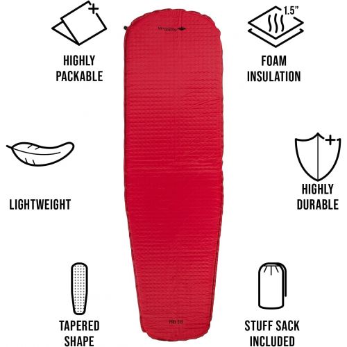  MOUNTAIN DESIGNS PRO-ELITE Sleeping Pad Red - 1.5 Inch Self Inflating Sleeping Pad - Advanced Comfort Camping Pad - Warm Insulation Camping Pad. Sleeping Pad for Camping by Mountai