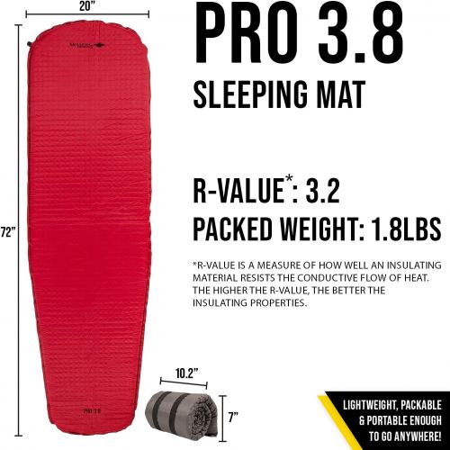  MOUNTAIN DESIGNS PRO-ELITE Sleeping Pad Red - 1.5 Inch Self Inflating Sleeping Pad - Advanced Comfort Camping Pad - Warm Insulation Camping Pad. Sleeping Pad for Camping by Mountai