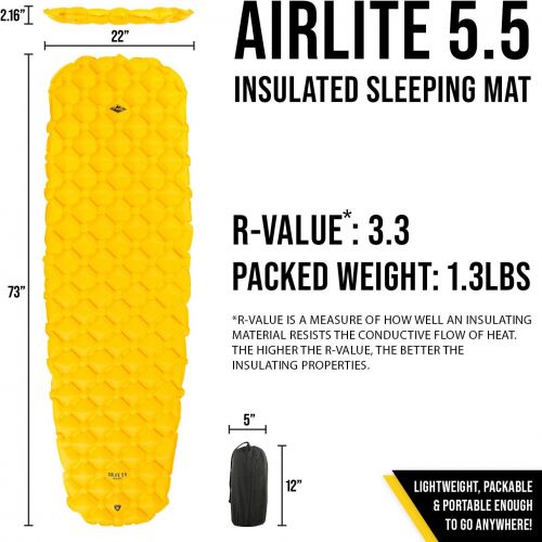  MOUNTAIN DESIGNS PRO-ELITE Sleeping Pad Ultralight and Thick Camping Mat Delivers Extra Comfort Sleeping Mat Insulation Offers Extreme Warmth Deflation Proof Heat-Welded Seams - Ca