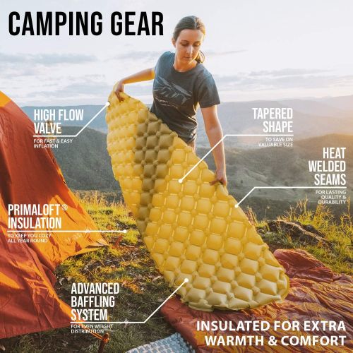  MOUNTAIN DESIGNS PRO-ELITE Sleeping Pad Ultralight and Thick Camping Mat Delivers Extra Comfort Sleeping Mat Insulation Offers Extreme Warmth Deflation Proof Heat-Welded Seams - Ca