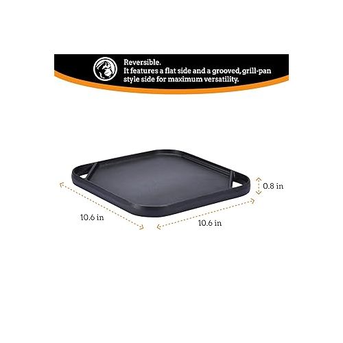  Mountain Grillers Reversible Cast Iron Griddle - Flat Top Griddle Pan and Grooved Grill-Pan Style - for Gas Stovetop, Oven, and Open Fire, Black - 10.6 x 10.6 Inches