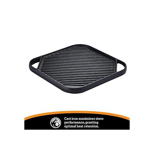  Mountain Grillers Reversible Cast Iron Griddle - Flat Top Griddle Pan and Grooved Grill-Pan Style - for Gas Stovetop, Oven, and Open Fire, Black - 10.6 x 10.6 Inches