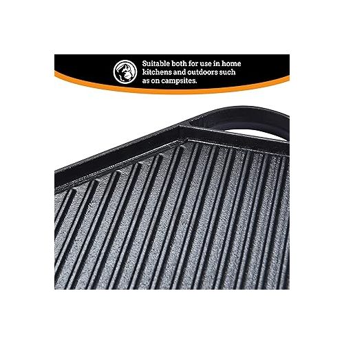  Mountain Grillers Reversible Cast Iron Griddle - Flat Top Griddle Pan and Grooved Grill-Pan Style - for Gas Stovetop, Oven, and Open Fire, Black - 10.6 x 10.6 Inches