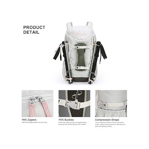  MOUNTAINTOP Small Hiking Backpack 28L Travel Daypack Lightweight for Women for Outdoor Camping, 20.5×12.2×6.3 IN，Ivory