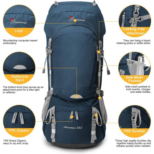  MOUNTAINTOP 55L/65L Internal Frame Backpack Hiking Backpack with Rain Cover