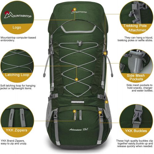  MOUNTAINTOP 70L/75L Internal Frame Hiking Backpack for Men Women with Rain Cover