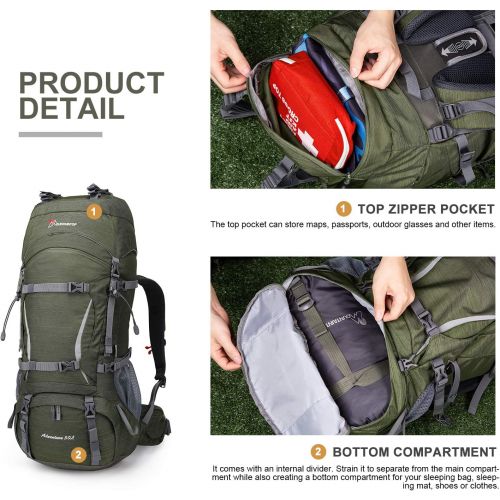  [아마존베스트]MOUNTAINTOP 50 Liter Hiking Internal Frame Backpack with Rain Cover