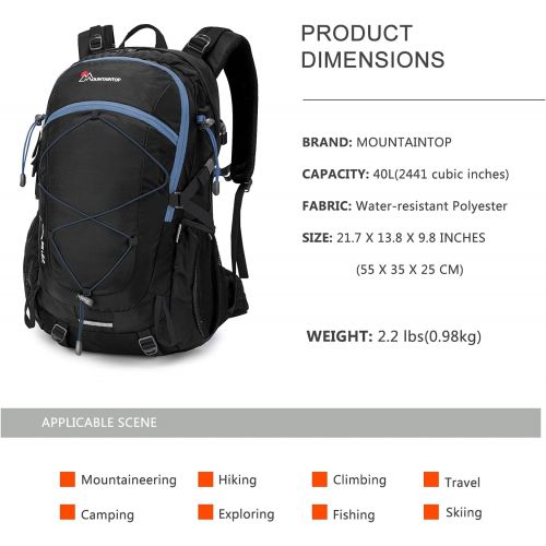  MOUNTAINTOP 40L Hiking Backpack with Rain Covers for Backpacking, Camping, Cycling and Traveling