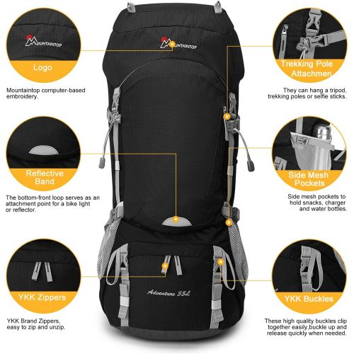  MOUNTAINTOP 65L/55L Internal Frame Hiking Backpack for Men Women with Rain Cover