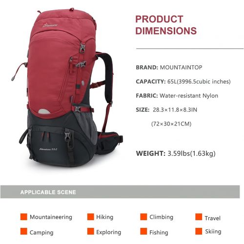  MOUNTAINTOP 65L/55L Internal Frame Hiking Backpack for Men Women with Rain Cover