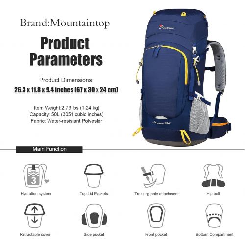  Mountaintop 50L/60L Hiking Internal Frame Backpack with Rain Cover for Men Women