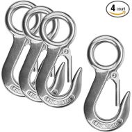 4 Pack Fast Eye Safety Snap Hook 304 Stainless Steel Spring Hook with 1⅛ inches Round Eyelet, Boat Slip Hook Carabiner Clips Heavy Duty 1100 lb (Size: 4⅝ inches)