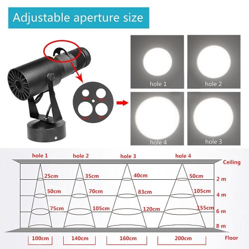  MOUNTAIN_ARK 20W LED White Follow Spot Light Led Pin Spot Manual Focus Length Adjustable with 4 Apertures, Aperture Size Adjustable, for DJ Disco Club Party Wedding Stage Effect Lighting