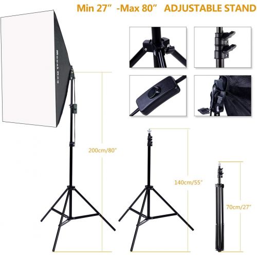  [아마존 핫딜] [아마존핫딜]MOUNTDOG 1350W Photography Continuous Softbox Lighting Kit 20X28 Professional Photo Studio Equipment with 2pcs E27 Socket 5500K Video Lighting Bulb for Filming Portraits Shoot