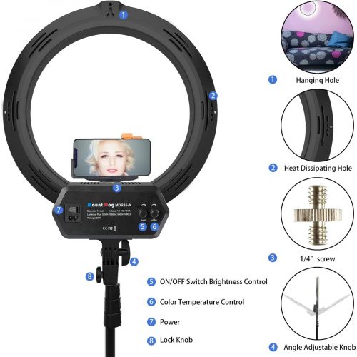  [아마존핫딜][아마존 핫딜] MOUNTDOG 16 Ring Light Kit Led Wireless Remote with Adjustable Light Stand Phone Holder Carrying Bag for Streaming, Makeup, Selfie Photography