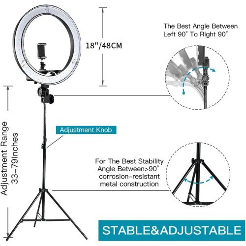  [아마존 핫딜] MOUNTDOG 18’’ Ring Light with 79’’ Light Stand, Bluetooth Dimmable LED Ring Light with 360° Rotatable Phone Holder, Carrying Bag for YouTube, Lighting Portrait, Video Shooting, Mak