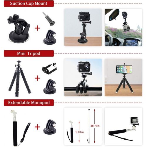  [아마존베스트]MOUNTDOG Action Camera Accessories Kit for GoPro Hero 7 6 5 4 3+ 3 2 1 Hero Session 5 Black Accessory Bundle Set for Yi AKASO Apeman SJ4000 DBPOWER WiMiUS Rollei QUMOX Campark Acti