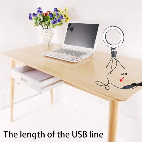  MOUNTDOG 6” Selfie LED Ring Light with Stand Circle Lighting Remote Control for Make-up/YouTube Video/Live Streaming Dimmable 3 Light Modes Mini Desktop