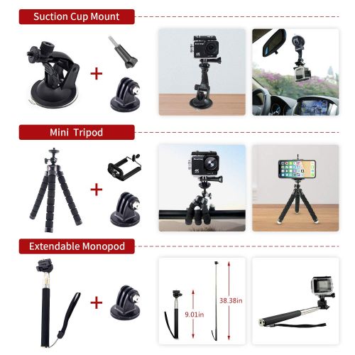  MOUNTDOG 61 in 1 Action Camera Accessories Kit for GoPro Hero 8 7 6 5 4 3+ 3 AKASO Apeman SJ4000 Campark DJI OSMO