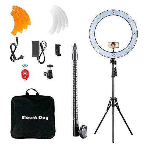  MOUNTDOG 18 Ring Light Kit 55W Bluetooth LED Ringlight Lighting with Tripod Stand Dimmable 3200K/5500K YouTube Circle Lighting Ringlights for Makeup Video Photography Blogging Port