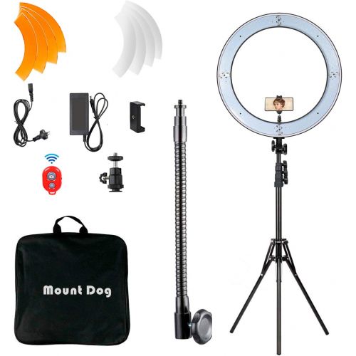  MOUNTDOG 18 Ring Light Kit 55W Bluetooth LED Ringlight Lighting with Tripod Stand Dimmable 3200K/5500K YouTube Circle Lighting Ringlights for Makeup Video Photography Blogging Port