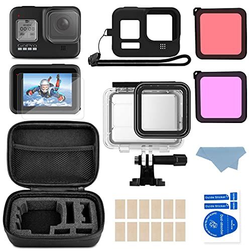  MOUNTDOG Housing Case Filter Kit for GoPro Hero 8 Black with Waterproof Housing Case/Mini Camera Bag/Black Silicone Cover/Anti-Fog Insert/Lens Filters