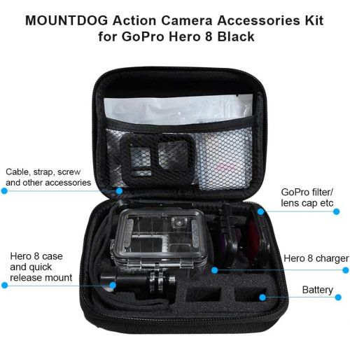  MOUNTDOG Housing Case Filter Kit for GoPro Hero 8 Black with Waterproof Housing Case/Mini Camera Bag/Black Silicone Cover/Anti-Fog Insert/Lens Filters