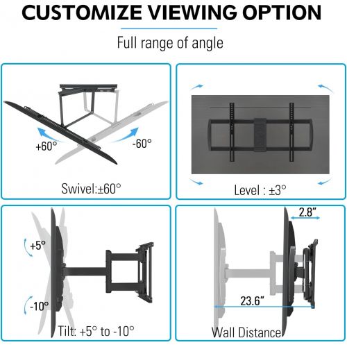  MOUNTUP TV Wall Mount Full Motion for Most 47-90 Flat/Curved TVs, Swivel Tilt TV Mount for 65 70 75 80 82 85 inch TVs, TV Bracket Sliding for Perfect Center TV, Up to 154lbs, Max V